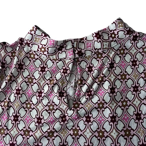 Loft Women's Jacquard Mock Neck Shell Blouse Pink Floral Geometric Print Size L - Picture 6 of 9